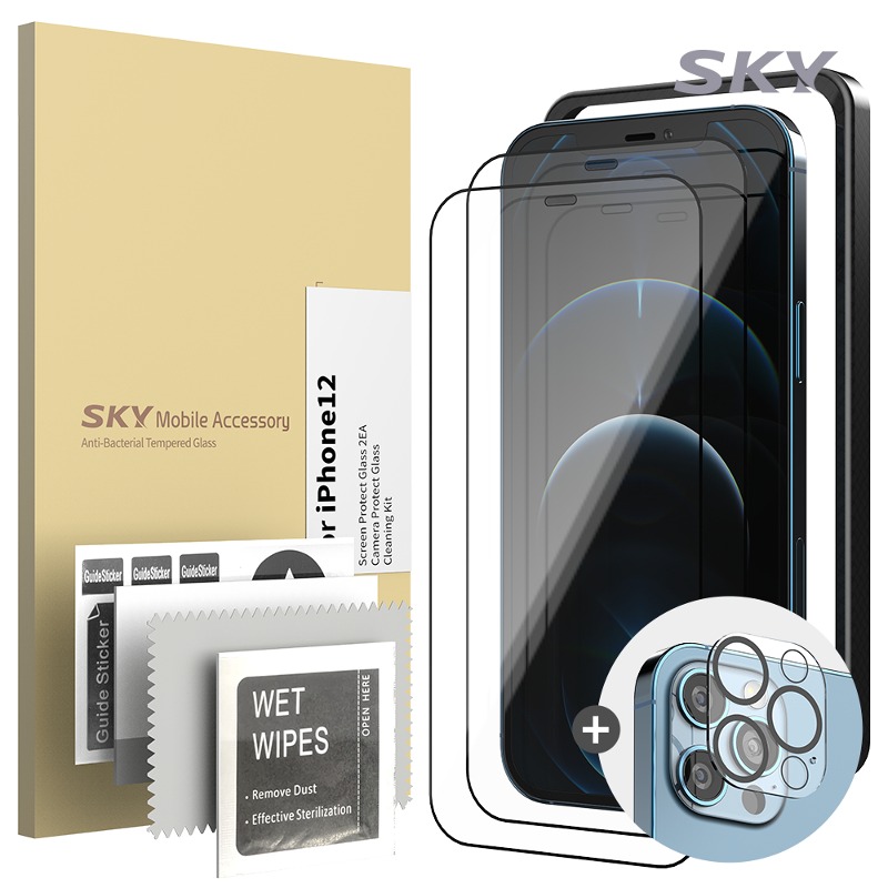 스카이 아이폰12 미니 프로 프로맥스 항균 강화유리 액정보호필름+카메라 필름
